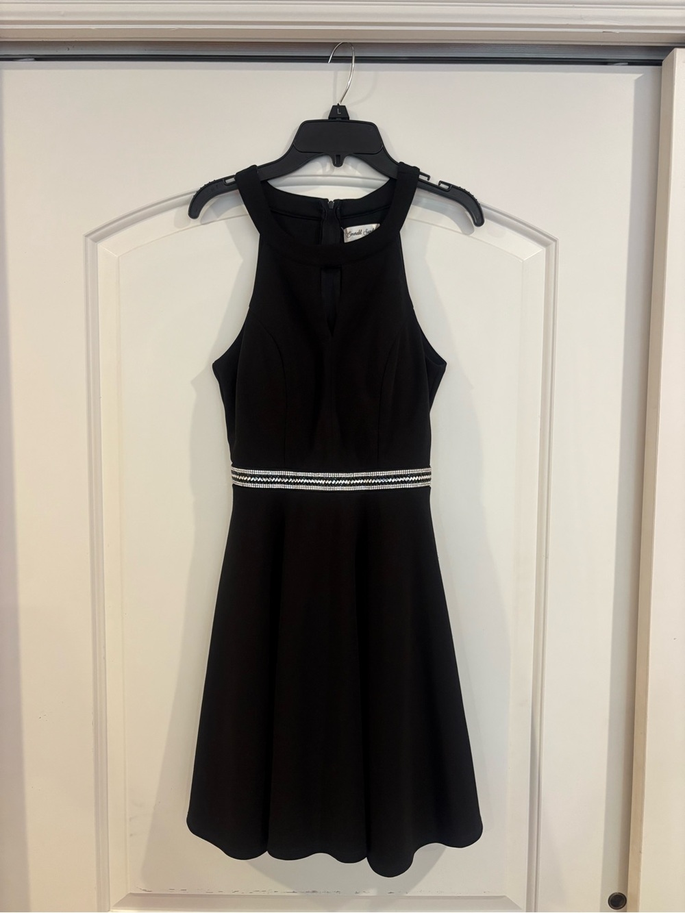 Emerald Sundae Black Halter Mini Dress with Beaded Waist